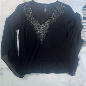 Alfani Black Blouse with Silver Detailing
